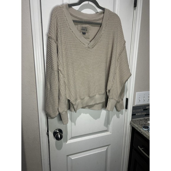 American Eagle Outfitters Sweaters - American Eagle Outfitters Seriously Lived-In Oversized Khaki Waffle Knit Sz S
